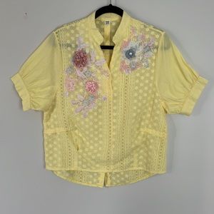 Fashion Clothes Collection Korean Yellow Eyelet Top Sz M